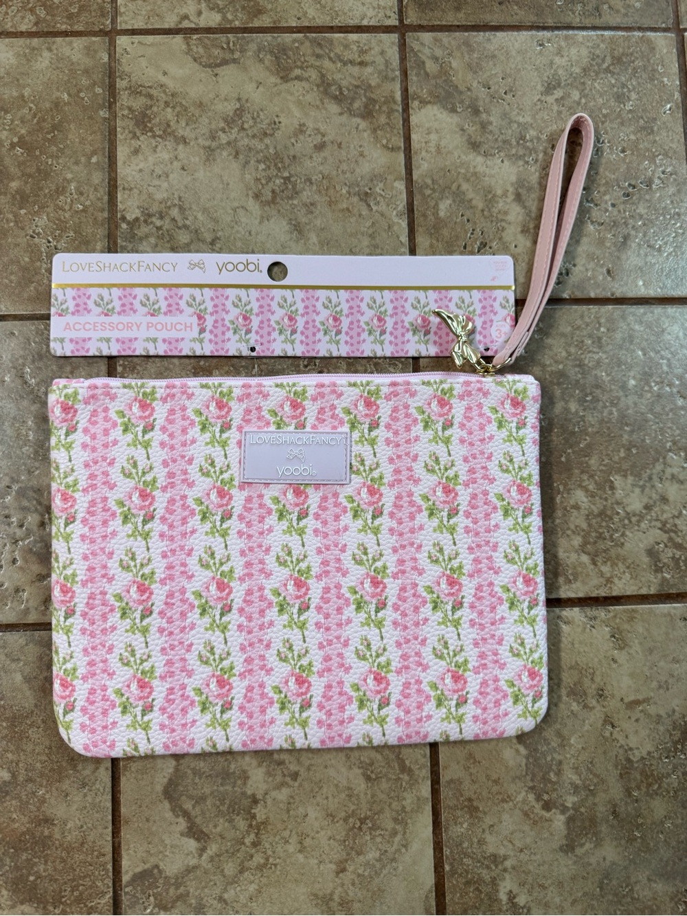LoveShackFancy Pink & Green Floral Wristlet Pouch